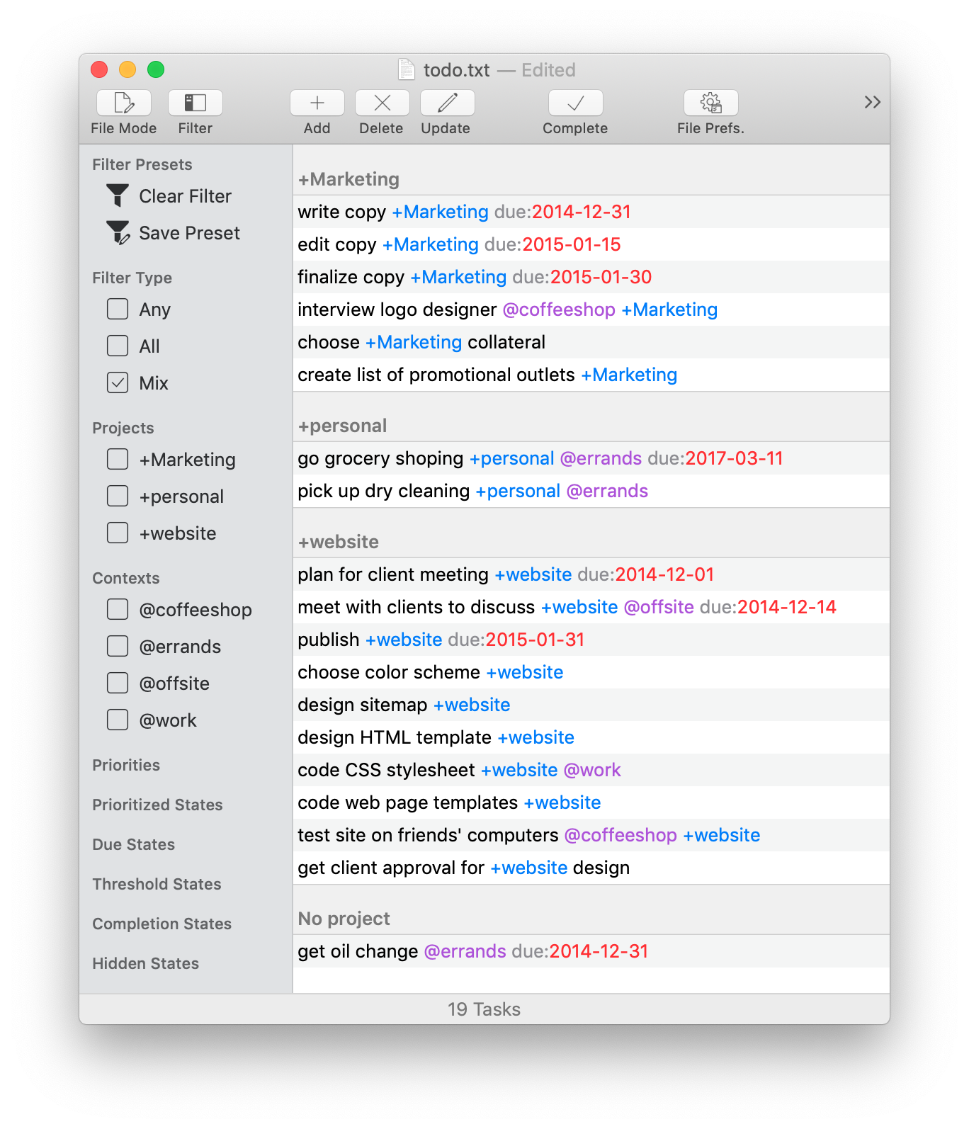Screenshot of SwiftoDo Desktop running on macOS, showing the task list and the filter sidebar